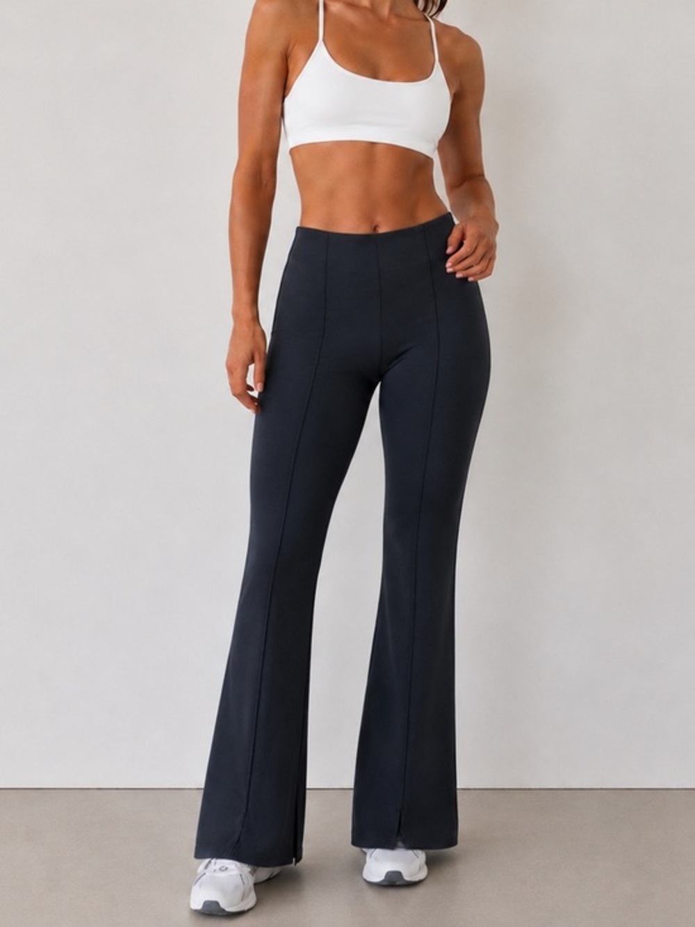 Carobon38 black boot cut slit ankles pants